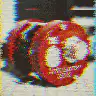 Red dumbbell with glitch effect