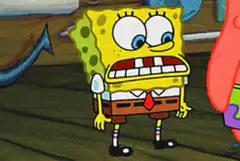 SpongeBob sweating then shrugging