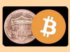 Bitcoin symbol over US penny