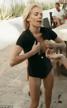 woman unbuttoning shirt with arrows