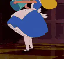 Alice drinks from the bottle and falls
