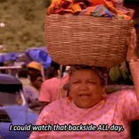 Woman with basket on head says I could watch that backside all day