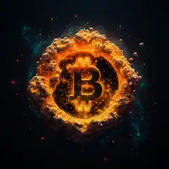 Bitcoin symbol exploding in space