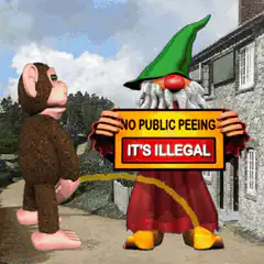 Monkey pees on garden gnome
