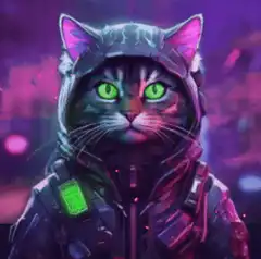 Cyberpunk Cat in Neon Hood