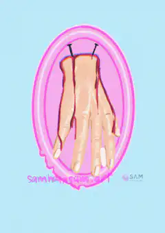 Hand in pink oval frame