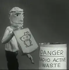 Puppet disposes of Reddit box in radioactive waste