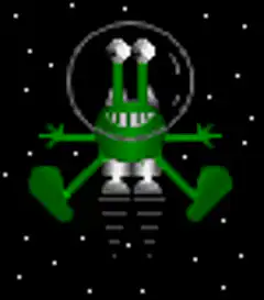 pixel art green alien in space