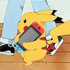 Pikachu hugging a Nintendo Switch