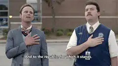 Ron Swanson and Tom Haverford pledge allegiance