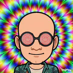 Bald cartoon man with hypnotic glasses