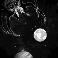 Giant spider in space with planets