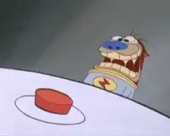 Captain Caveman presses a button