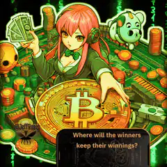 Anime girl with Bitcoin and crypto coins