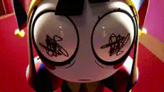 Penny with scribbled eyes