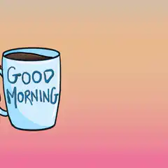 Hand holding good morning coffee mug