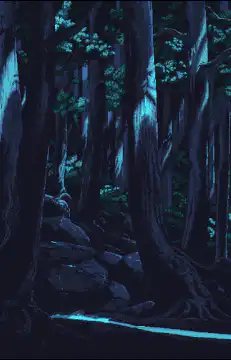 Mysterious glowing forest at night