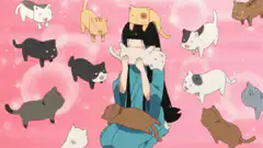 Anime girl surrounded by floating cats