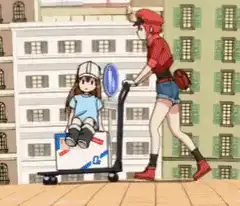 pixel art girl riding scooter