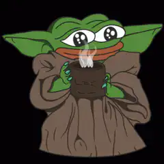 Pepe Yoda drinking hot cocoa