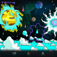 Space puzzle game with sun and clouds