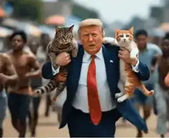 Donald Trump running with cats