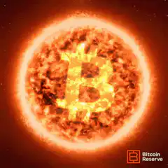 Bitcoin symbol on a burning sun