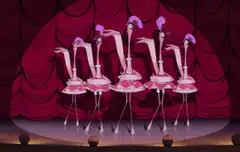 Pink flamingos dancing on stage