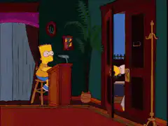 Homer Simpson enters room and puts on hat