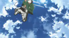 Levi Ackerman swinging blades in sky