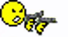 pixel art yellow emoji holding gun