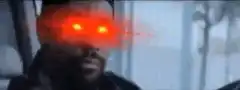 Man with glowing red laser eyes
