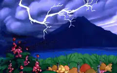 Lightning strikes over a mountain
