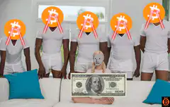 Girl holding different currencies with Bitcoin men
