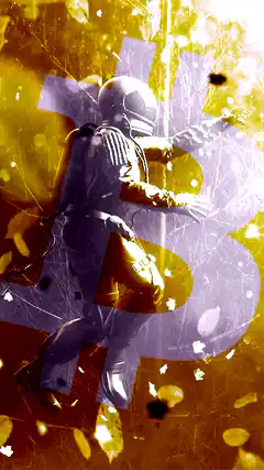 Astronaut pushing a Bitcoin symbol