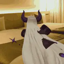 Anime character with horns floating in bed