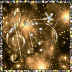 sparkling musical notes on gold background