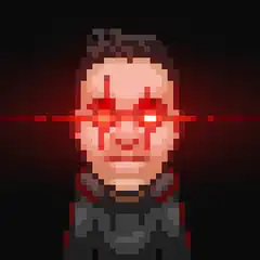 Pixel man with glowing red laser eyes
