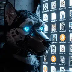 Cyberpunk wolf with glowing blue eyes