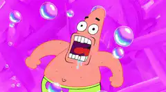 Patrick screaming and SpongeBob blowing bubbles
