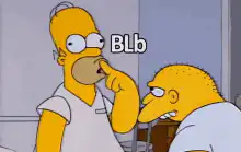 Homer Simpson picking nose with Blb text