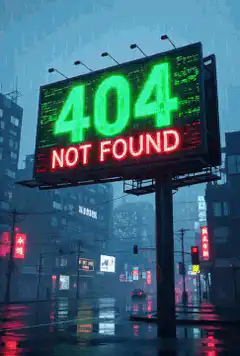 404 Not Found billboard in rain