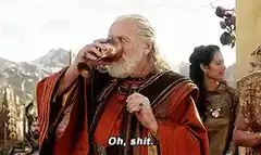 Zeus drinks and says oh shit
