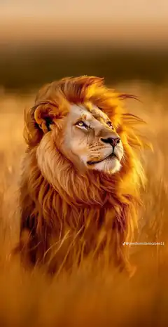 Majestic lion in golden savanna