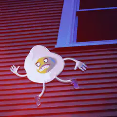 Fried Egg Falling Down a Building