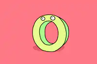 Green letter O with eyes