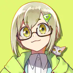 Anime girl with glasses and cat