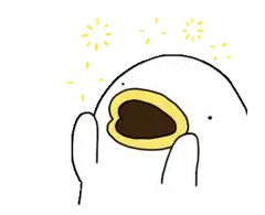 white blob with open mouth and sparkles