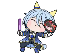 chibi character waving fan and glow stick