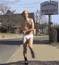 Man in underwear dancing in public